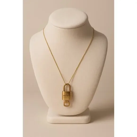 Authentic Louis Vuitton Brass Lock & Key Necklace on Gold Plated Chain - Picture 2 of 12